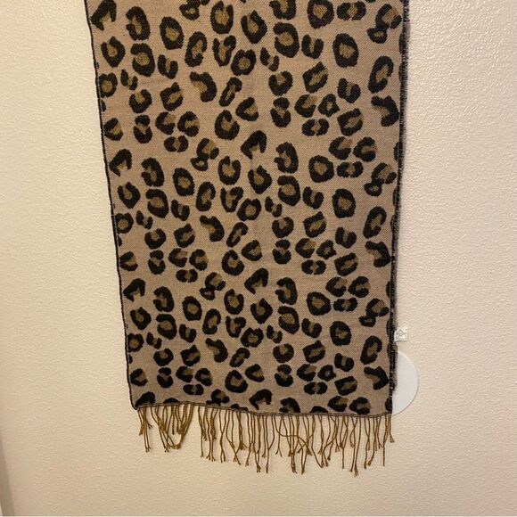 BP brown Animal cheetah leopard Print Scarf mid weight cozy fringe 17x80 - Picture 1 of 8